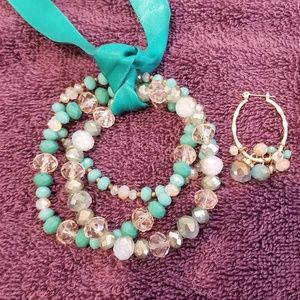 Triple Turquoise Beaded Bracelet w/Earrings